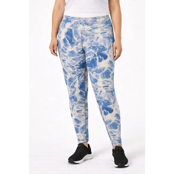 Champion Blue Marble Print High Waist Leggings Size Large Stretch Activewear - Picture 2 of 5
